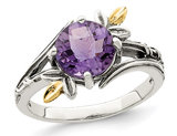1.75 Carat (ctw) Amethyst Ring in Sterling Silver with 14K Leaves